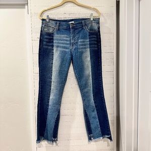 Two-Fabric Jeans, Distressed Bottoms